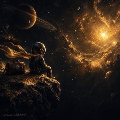 Black-and-Gold Cosmic Astronaut Poster