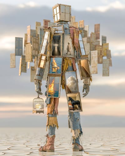 Surreal Window-Man in Desert