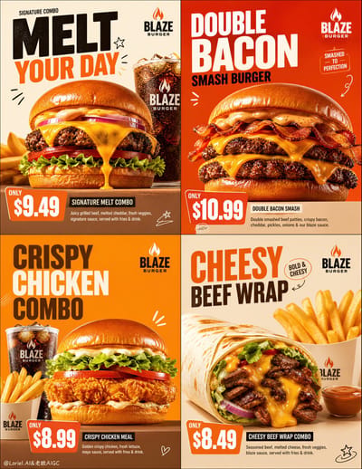 BLAZE BURGER Fast-Food Poster System