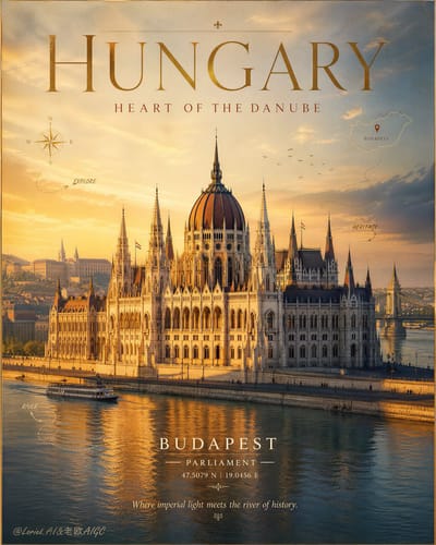 Illustrated-Realism Hungary Travel Poster