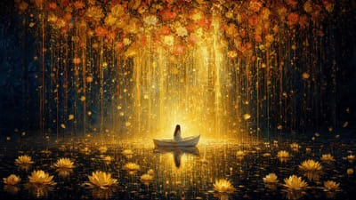Golden Boat on the Lotus Lake