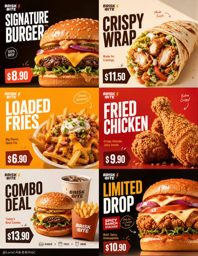 6-Panel Fast-Food Campaign Poster