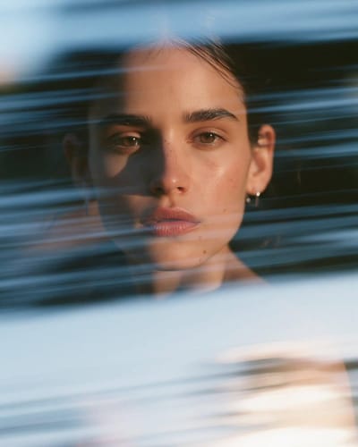 Blue Glass Cinematic Beauty Portrait