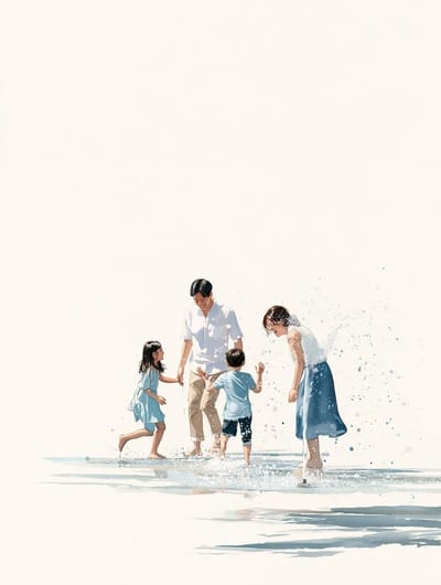 Watercolor Korean Family at SeaWorld