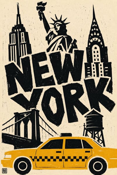 Linocut City Travel Poster