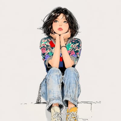 Minimalist Watercolor Anime Portrait