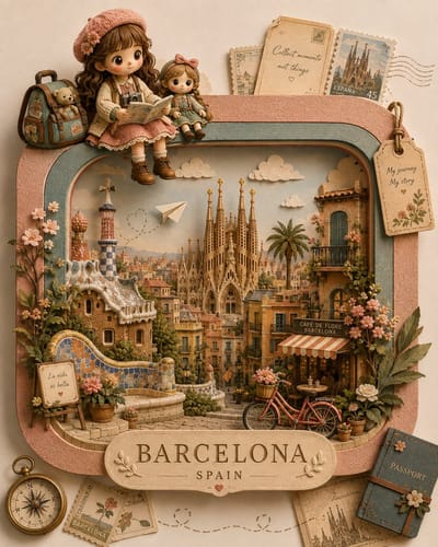 Little Girl's Travel Paper Diorama