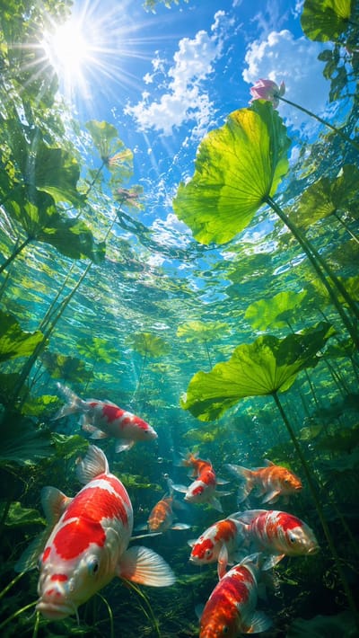 Koi in the Lotus Pond Depths