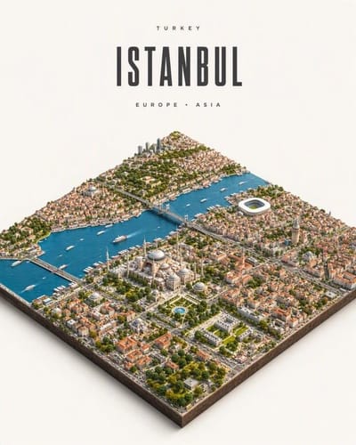 Isometric 3D City Diorama Travel Poster
