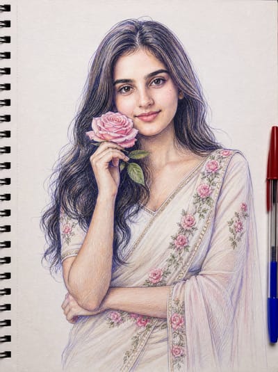 Colored-Pencil Rose Portrait