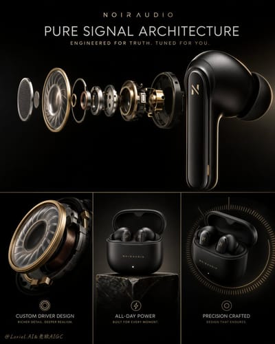 Black & Gold Earbud Launch Poster