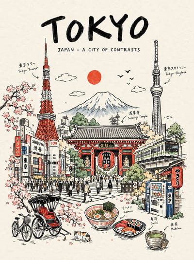 Continuous Line Travel Poster