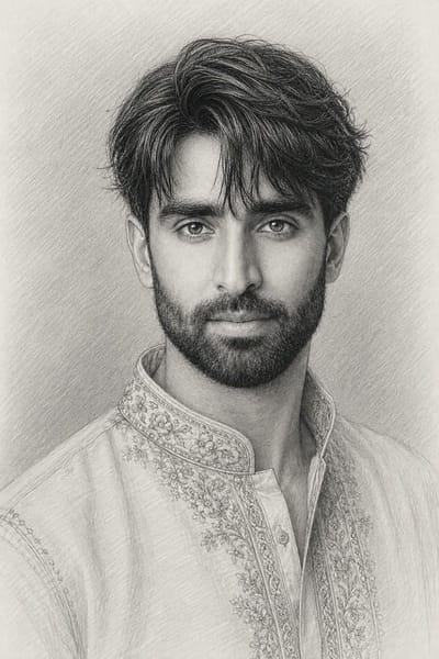South Asian Man Graphite Pencil Portrait