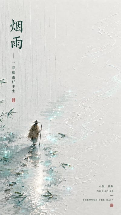 Oriental Flowing-Light Poetry Poster