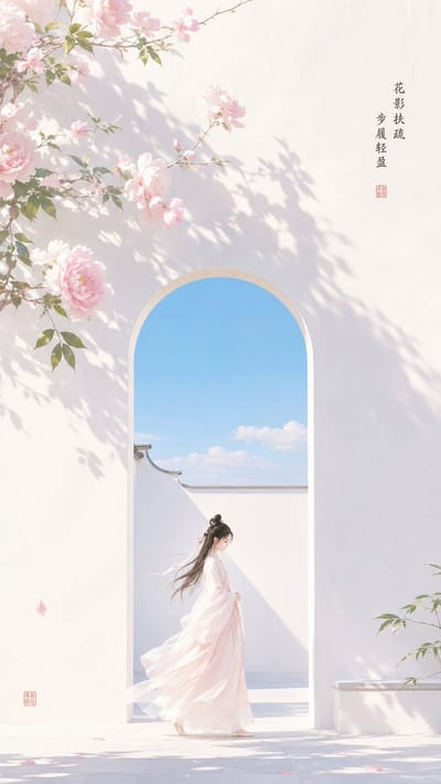 Floral Shadow on White Wall