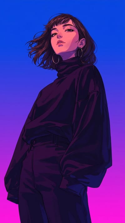 Neon Anime Woman Portrait