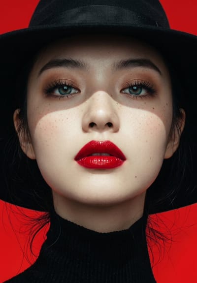Shadow and Crimson Lips Portrait