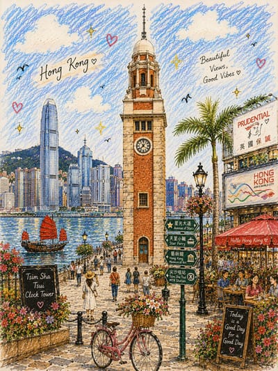 Hand-Drawn Travel Postcard Illustration