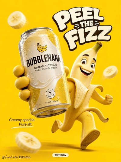 Banana Mascot Soda Ad Poster