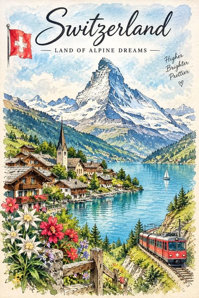 Alps-Shanghai Watercolor Poster