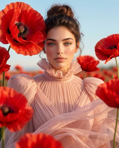 Poppy-Framed Editorial Fashion Portrait