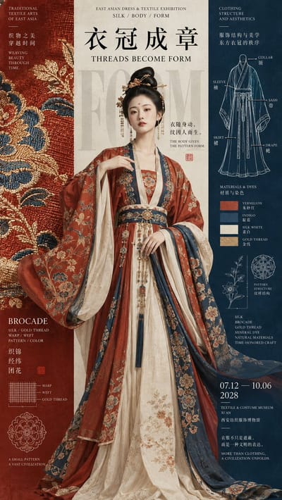 Vertical Three-Column Oriental Exhibition Poster