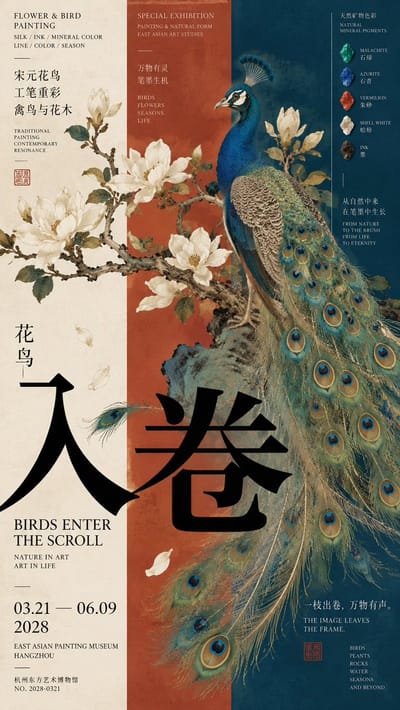 Vertical Triptych Oriental Exhibition Poster