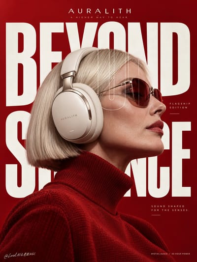 Red Premium Headphone Ad Poster