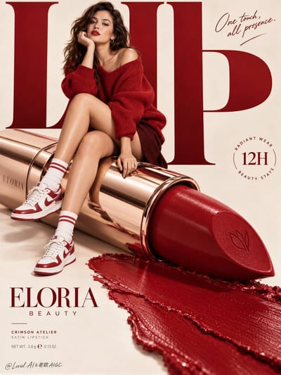Giant Crimson Lipstick Beauty Poster