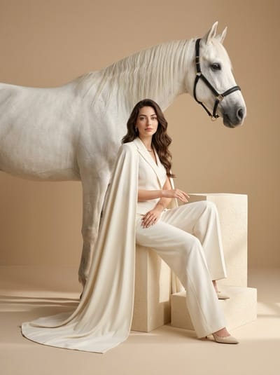 Luxury Fashion Editorial with White Horse