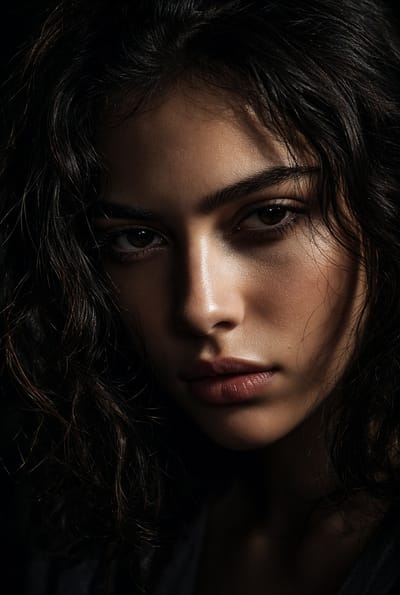 Moody Dark Curly Hair Portrait