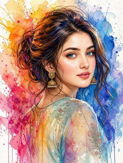 Split-Color Watercolor & Ink Portrait