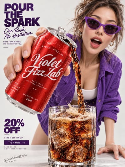 Forced-Perspective Soda Pour Poster