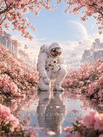 Astronaut in Blossom Field Poster