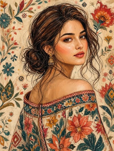 Hand-Painted Folk Editorial Portrait
