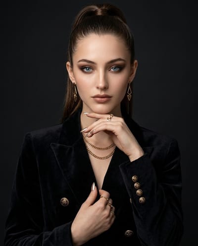 Retrato Editorial de Luxo em Veludo Preto