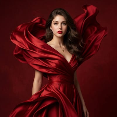 Crimson Silk Couture Portrait
