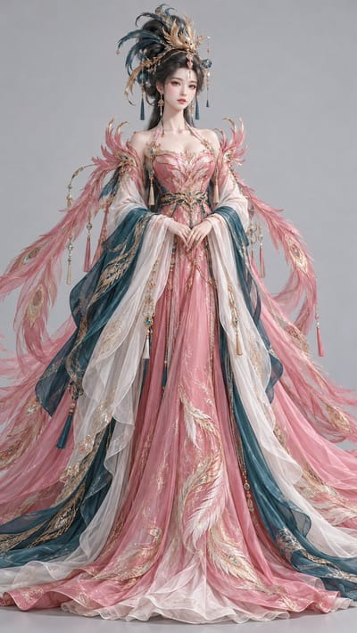 Phoenix-Plumed Oriental Fantasy Princess