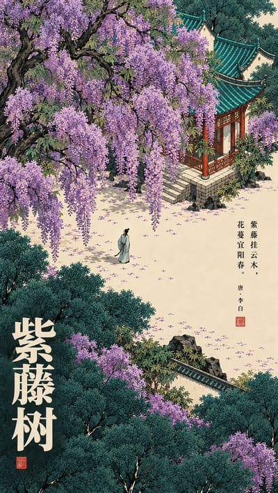 新中式古诗词庭院海报