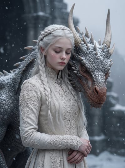 Snowbound Lady and Dragon Fantasy Portrait