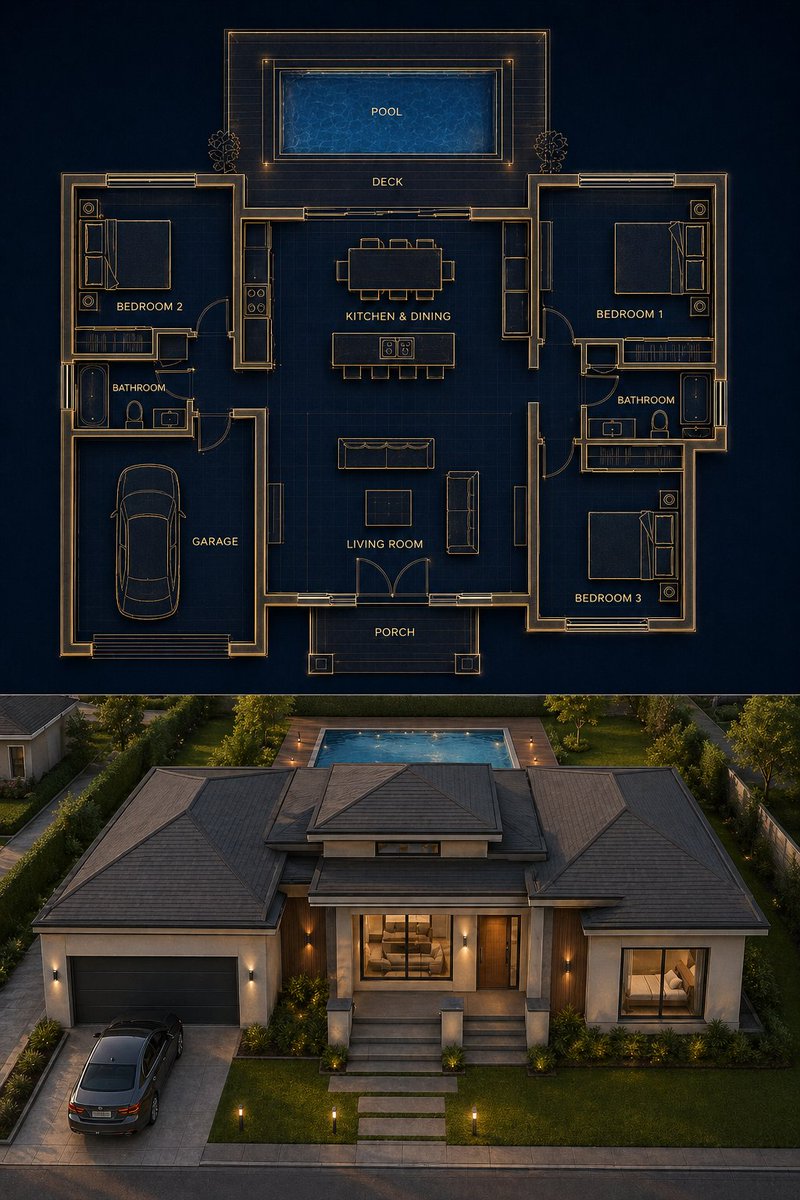 Comparación de Plano Arquitectónico vs Renderizado Fotorrealista