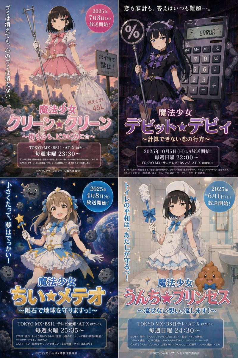Surreale Fake-Anime-Poster mit Magical Girls