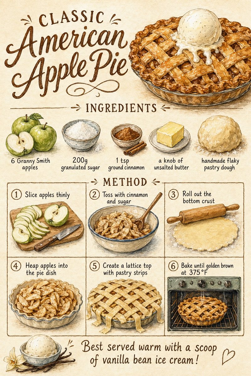 Vintage-Rezeptposter für Apfelkuchen