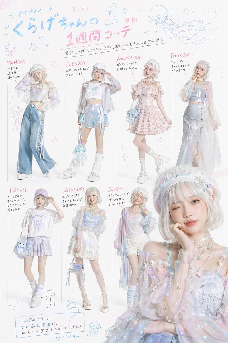 Wöchentliche Garderobe eines KI-Idols