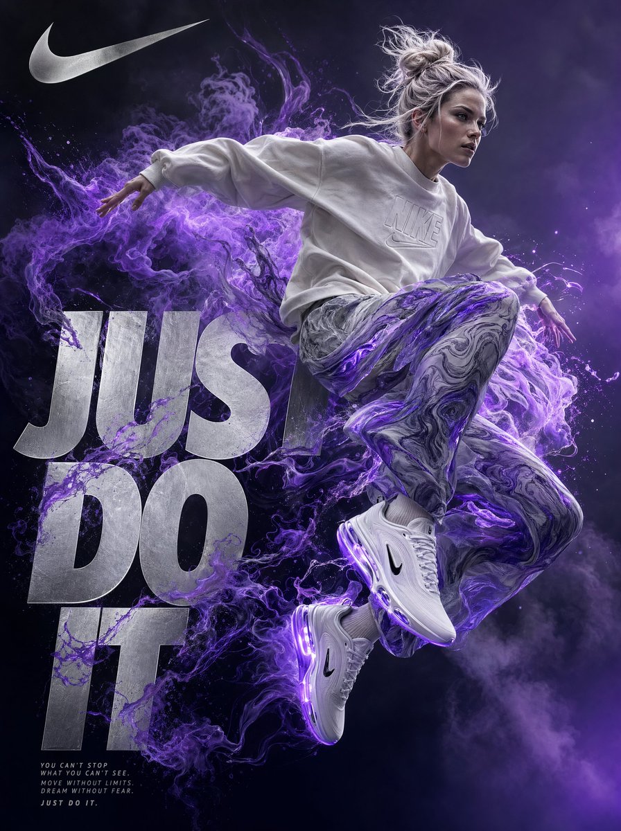 Anúncio de Tênis Nike com Energia Violeta