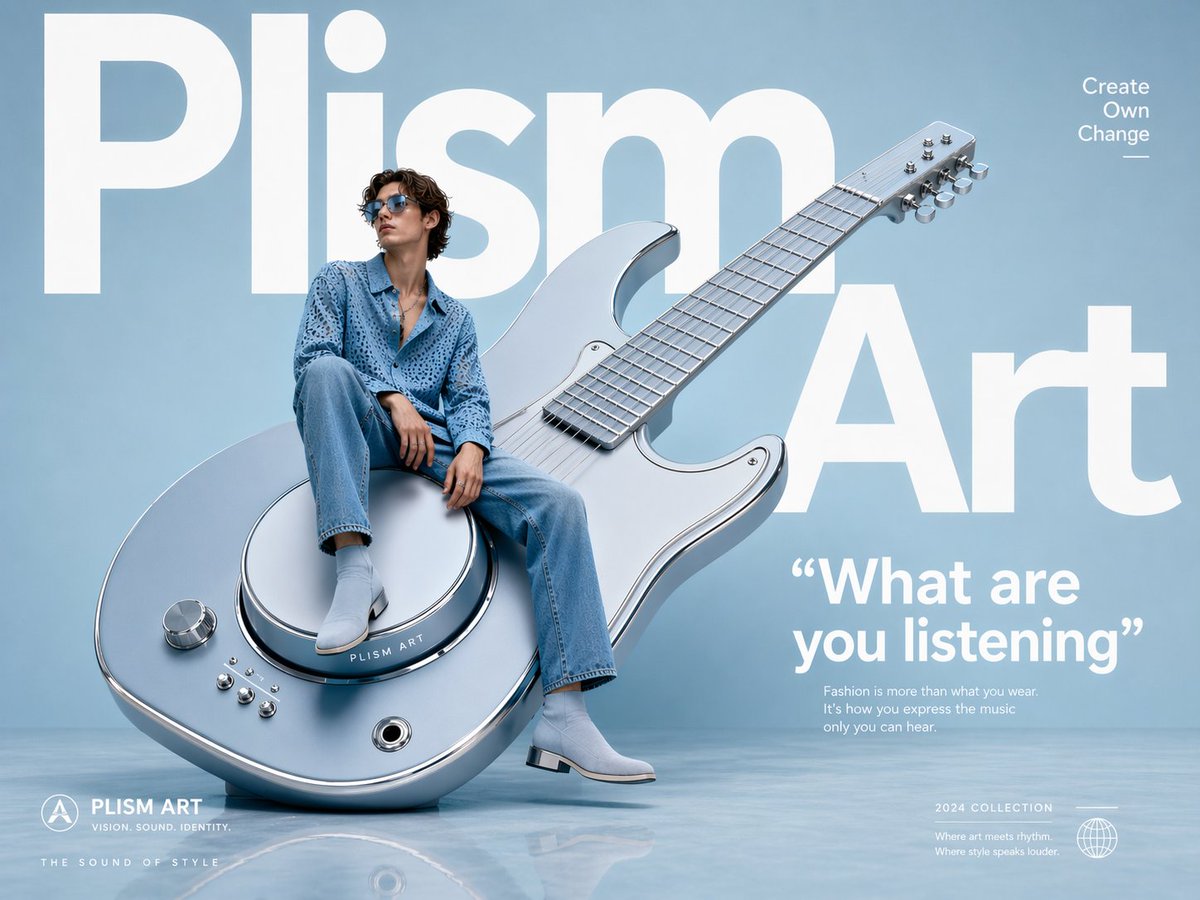 Avantgardistische Modewerbung mit Gitarre