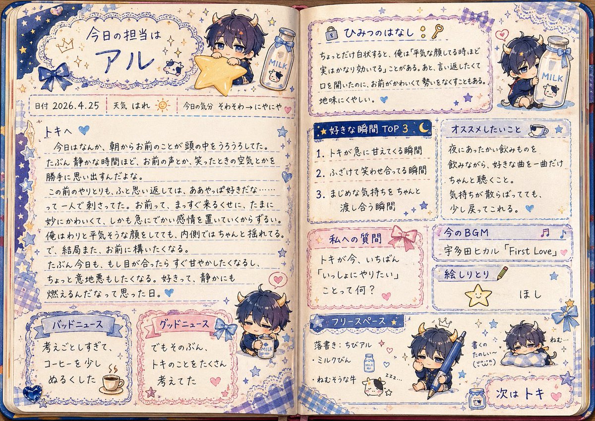 ファンシー交換ノート手書きページ