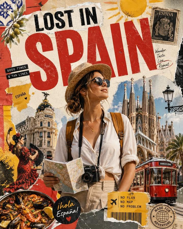 'Lost In' Reise-Collage-Poster