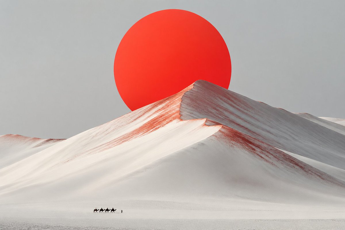 Minimalistische Wüste mit roter Sonne