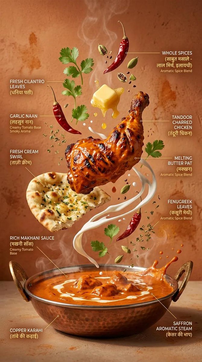 Kinoreife Food-Poster mit schwebenden Zutaten